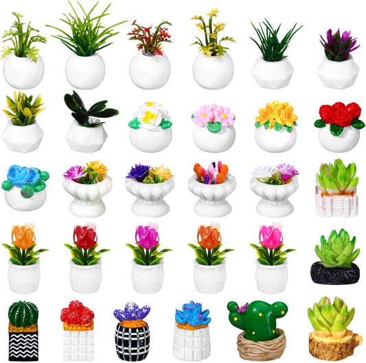 Threehoney 30 Pack Mini Potted Plants Miniature Resin Figurine, Plants