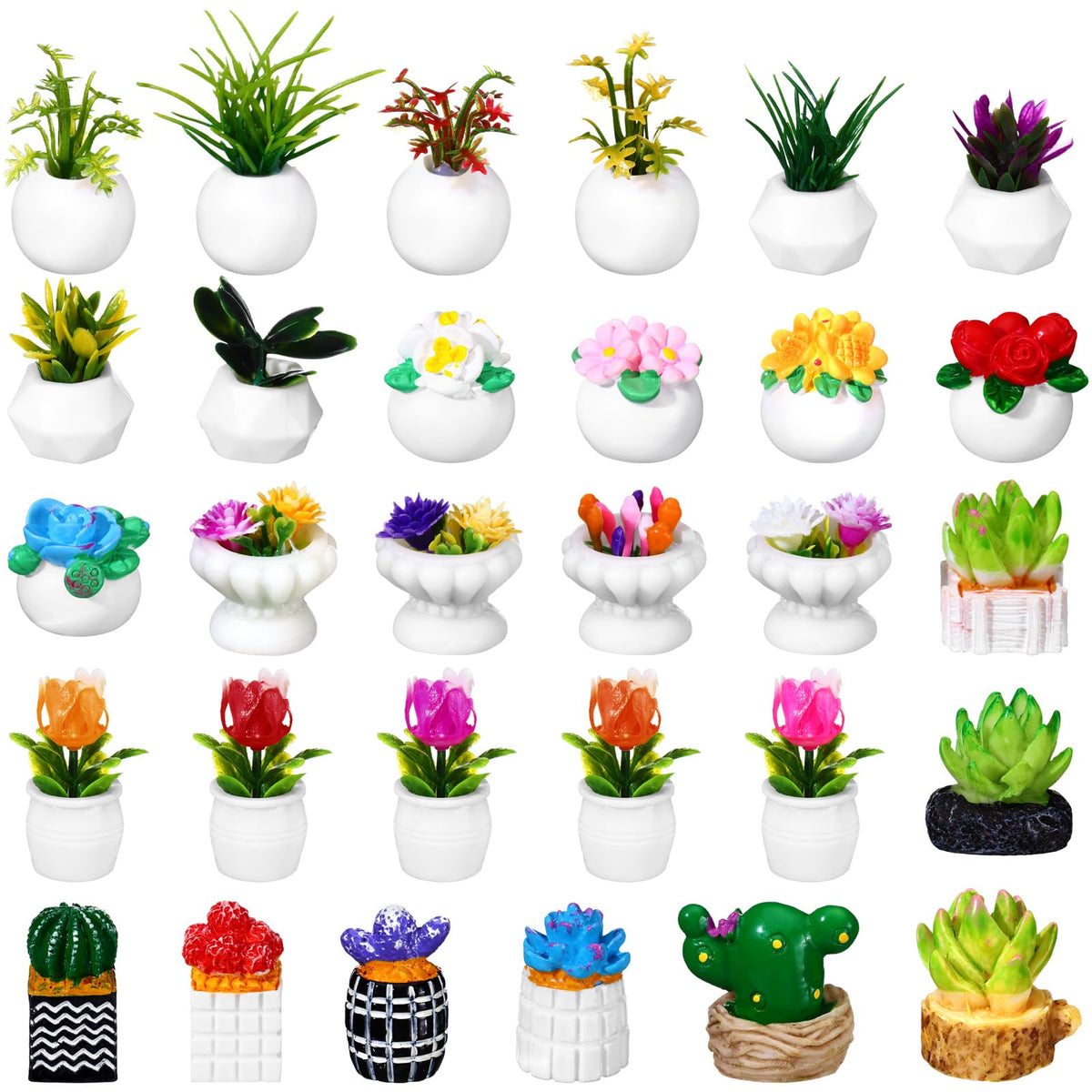Threehoney 30 Pack Mini Potted Plants Miniature Resin Figurine, Plants