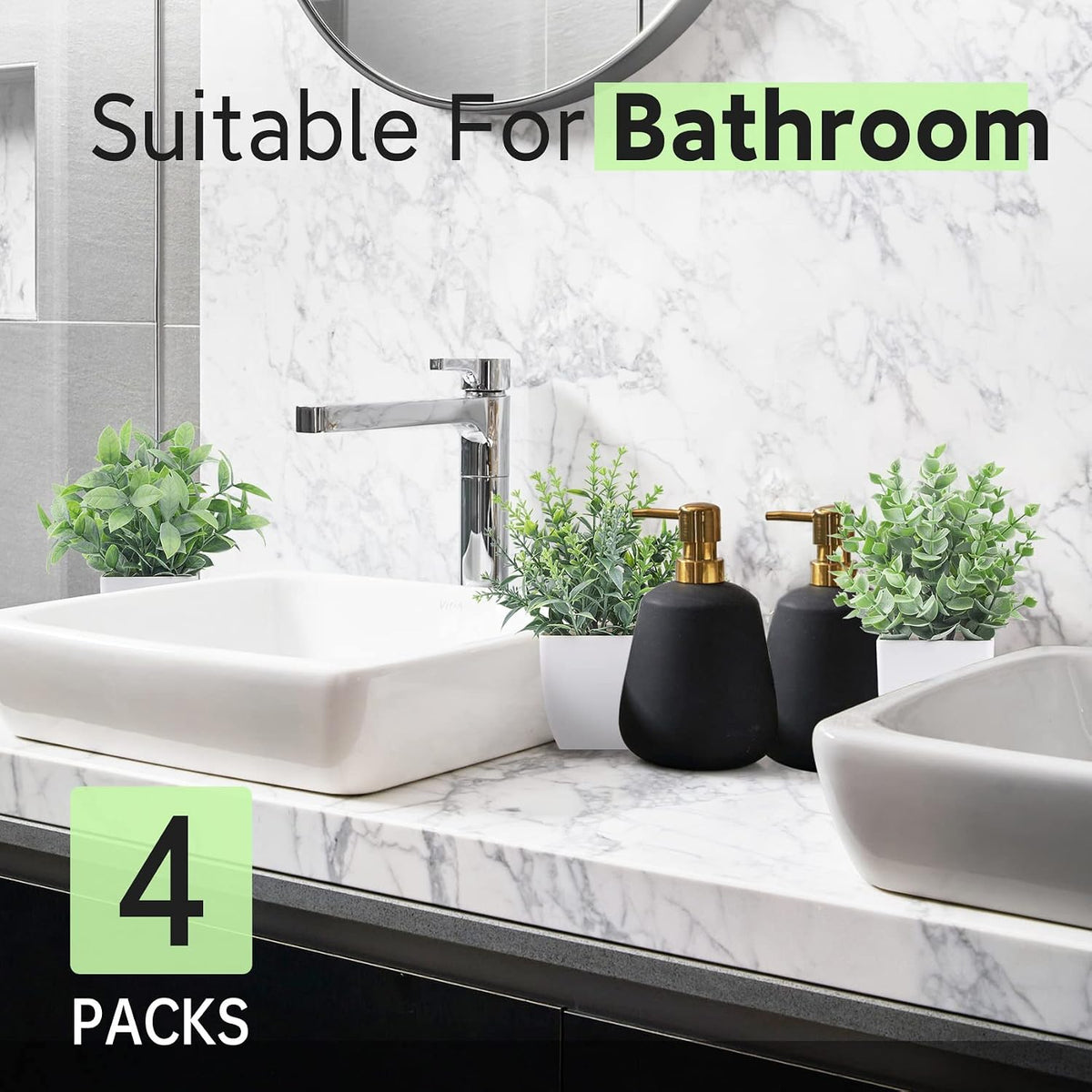 Der Rose 4 Pack 7" Mini Fake Plants, Artificial Plants for Bathroom Decor