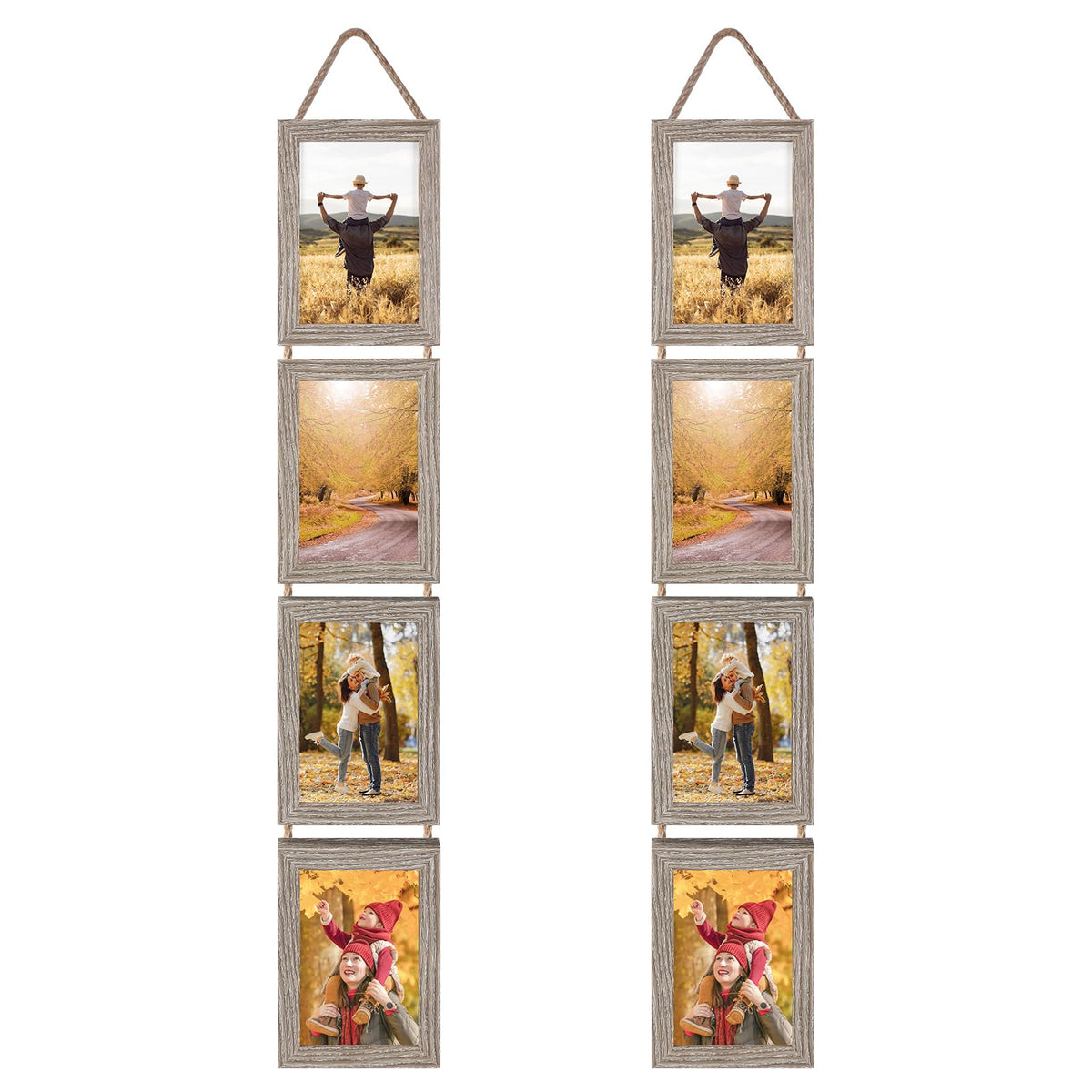 Lavezee 4x6 Hanging Collage Picture Frames Set of 2, 8 Opening Vertical Frame Made to Display 4 by 6 Inch Photo for Wall Decor, Distressed White