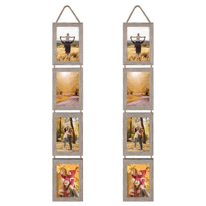 Lavezee 4x6 Hanging Collage Picture Frames Set of 2, 8 Opening Vertical Frame Made to Display 4 by 6 Inch Photo for Wall Decor, Distressed White