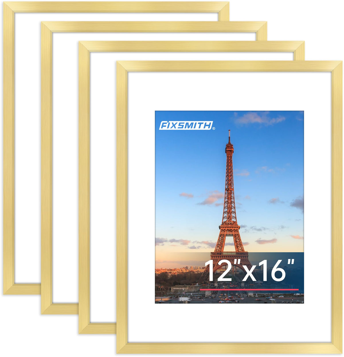 FIXSMITH 5x7 Picture Frame Bulk-4 Pack, Gold Picture Frames Collage Wall Decor, Wall & Tabletop Picture Frames, Photo Frame with HD Plexiglass, Display Pictures 4x6 with Mat or 5x7 Without Mat