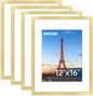 FIXSMITH 5x7 Picture Frame Bulk-4 Pack, Gold Picture Frames Collage Wall Decor, Wall & Tabletop Picture Frames, Photo Frame with HD Plexiglass, Display Pictures 4x6 with Mat or 5x7 Without Mat