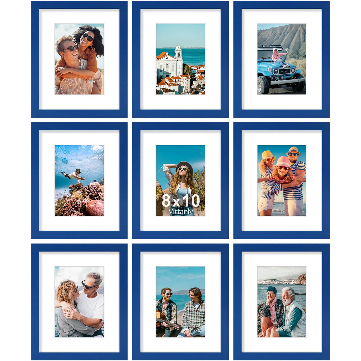 Vittanly 8x10 Picture Frames Set of 9 for Wall or Tabletop Display, Gold