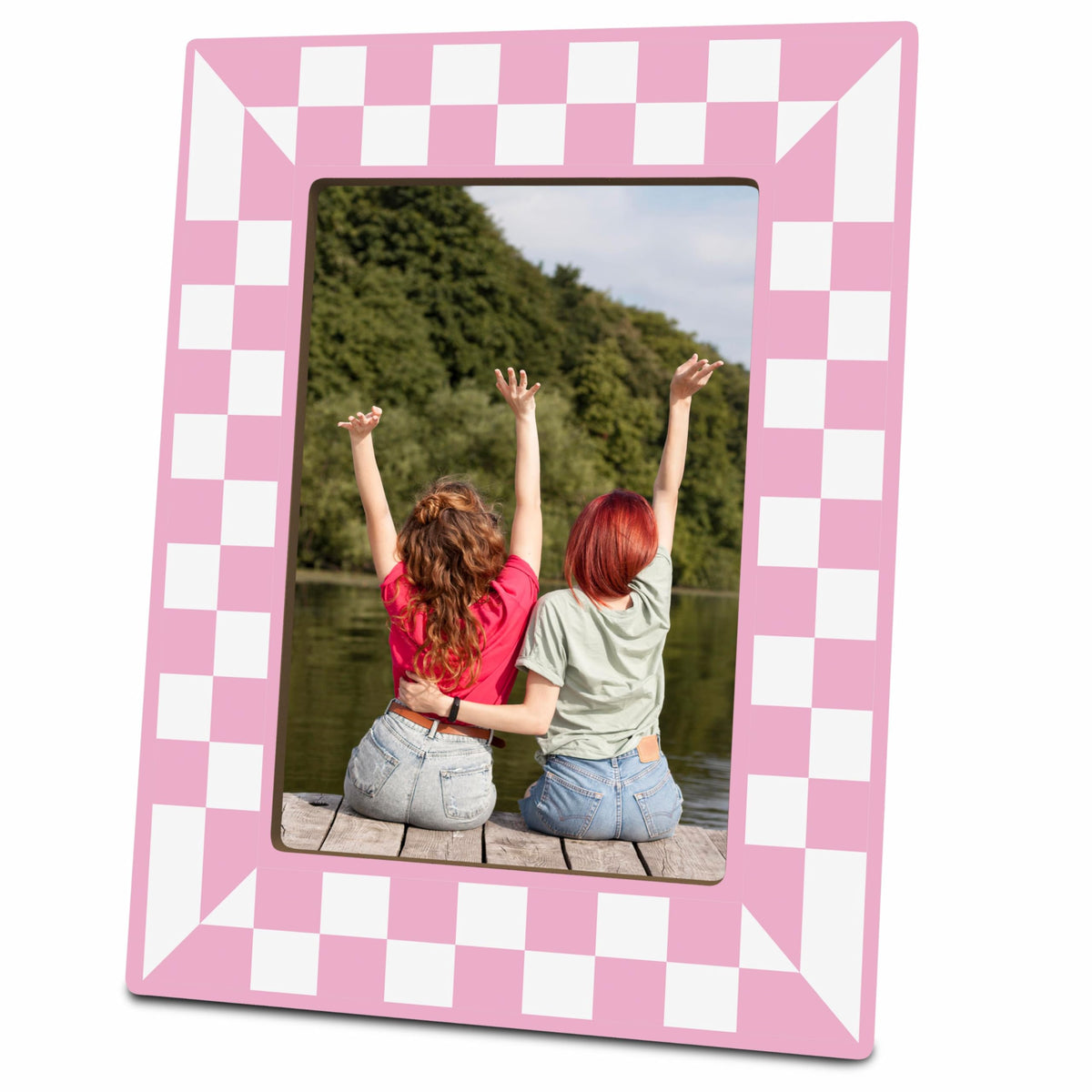Black Checkerboard Picture Frame 4x6, Modern Wooden Photo Frame with Stand, Aesthetic Room Decor for Bedroom, Dorm Room, Apartment & Office (A02)