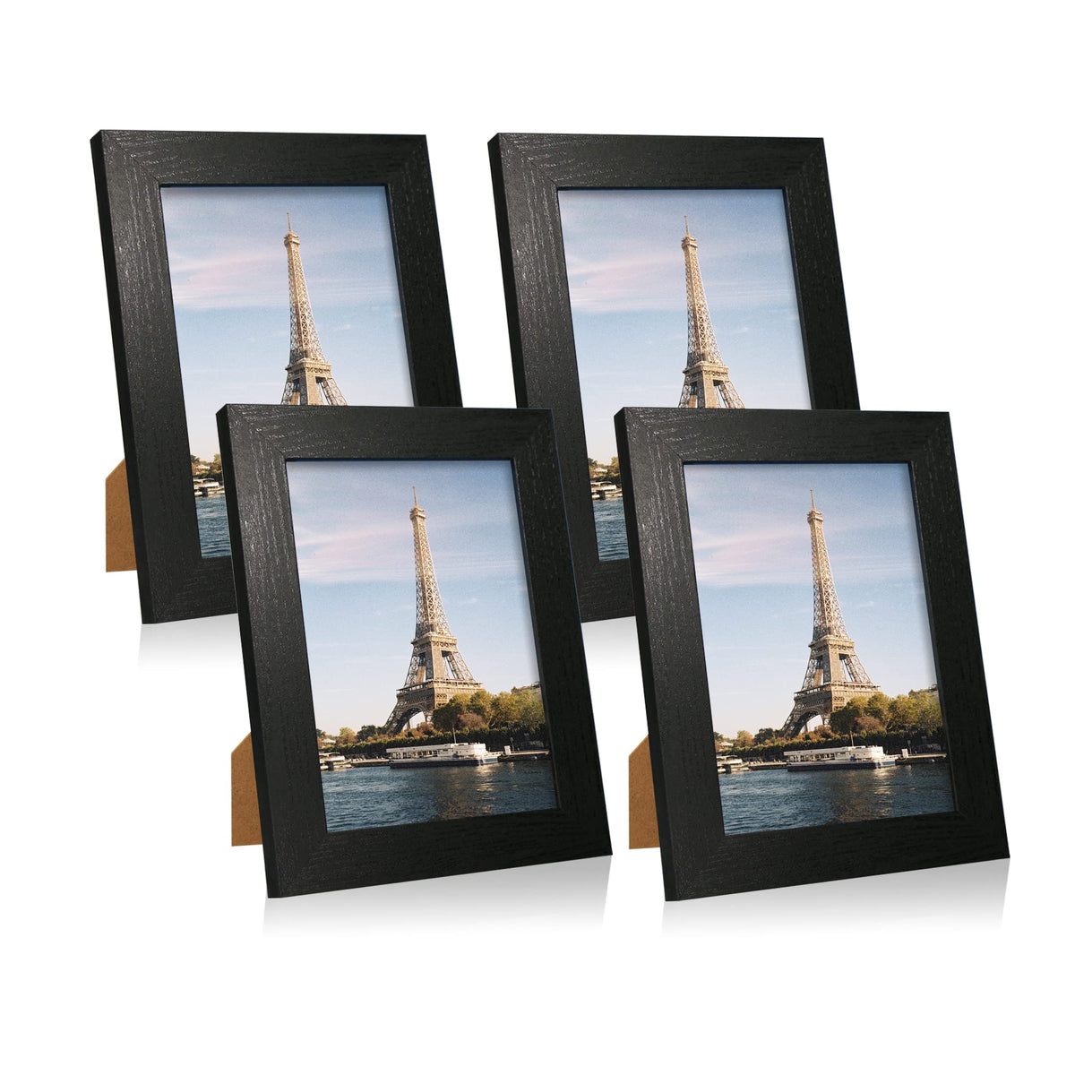 iRahmen 8x10 Picture Frame Set of 4, High Definition Real Glass Rustic Brown Frame, 8 x 10 Wood Photo Frames for Desktop Display and Wall Mounting