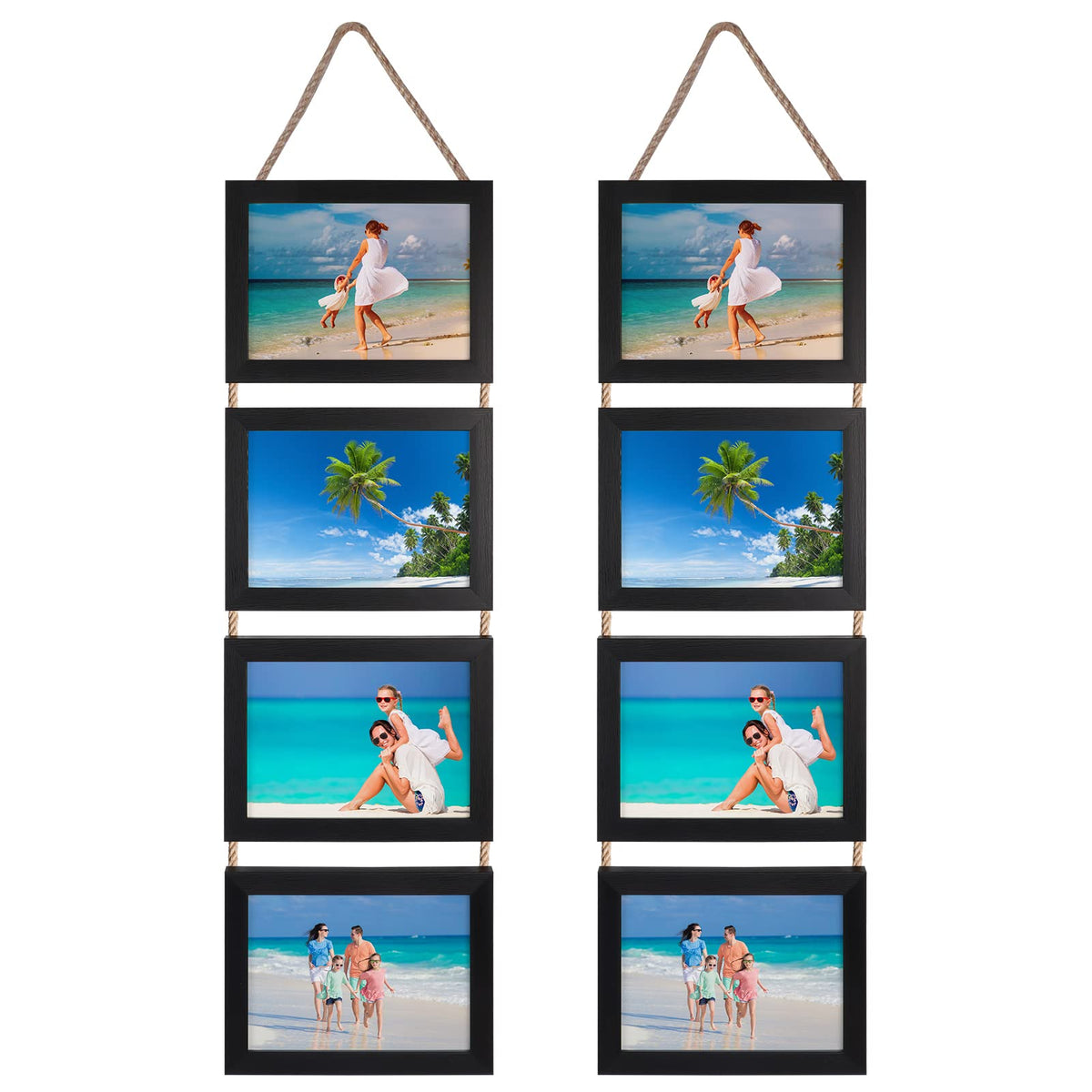 Lavezee 4x6 Hanging Collage Picture Frames Set of 2, 8 Opening Vertical Frame Made to Display 4 by 6 Inch Photo for Wall Decor, Distressed White