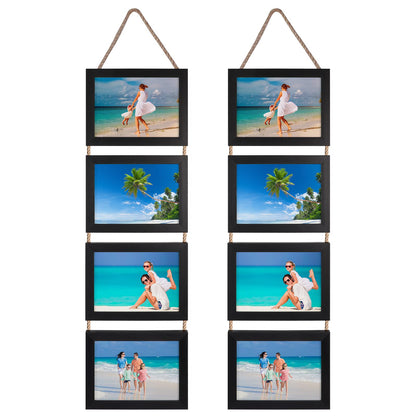 Lavezee 4x6 Hanging Collage Picture Frames Set of 2, 8 Opening Vertical Frame Made to Display 4 by 6 Inch Photo for Wall Decor, Distressed White