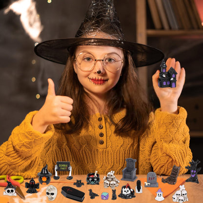CCINEE 48pcs Halloween Mini Resin Figurines for Crafts, Miniature Skull Ghost Pumpkin Figures to Hide Tiny Village Collections Bulk for Holiday Party Favor Table Indoor Garden Dollhouse Decorations