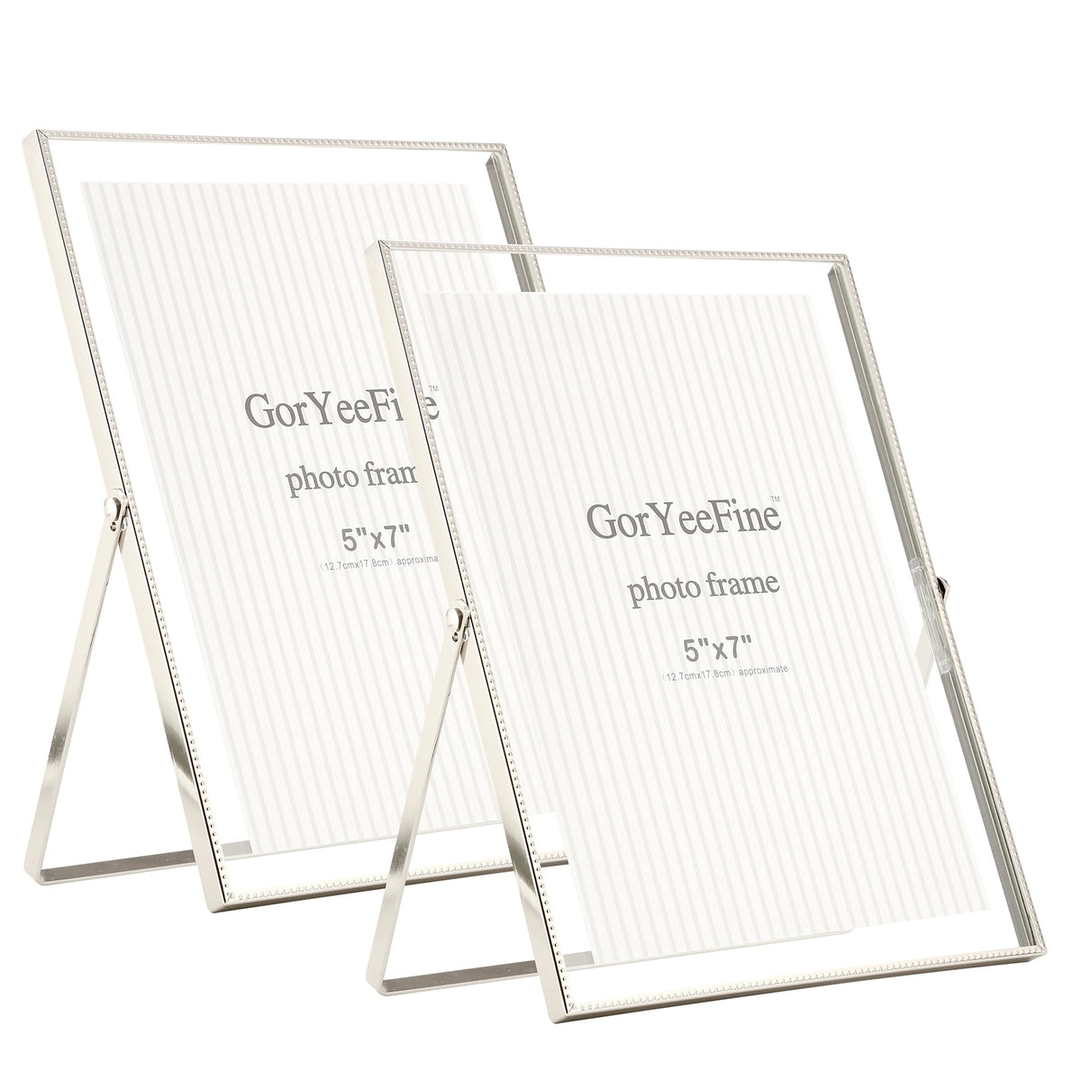 Gold 8x10'' Floating Frame Set of 2,For Photo Sizes( 5x7'',6x8'',7x9''),Beautiful Metal Beaded Edge Frames Adjustable Tabletop/Shelf Photo Frame,Classy Gift Choice for Wedding