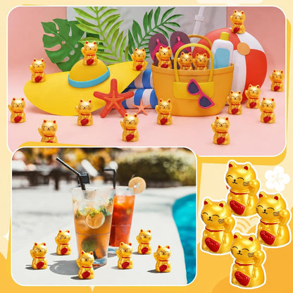 Soulchen 50 Pcs Mini Resin Cat Figurines Lucky Statue Welcome Cat Gold