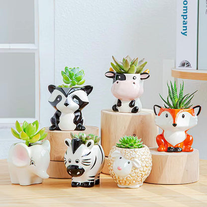 Melphoe 6Pcs Air Plant Holder Cartoon Shaped Small Succulent Pots Animal Planters Small Ceramic Pot Drainage for Mini Plant Cactus Flower, Tillandsia Air Fern, Display Stand Home, Office Desktop
