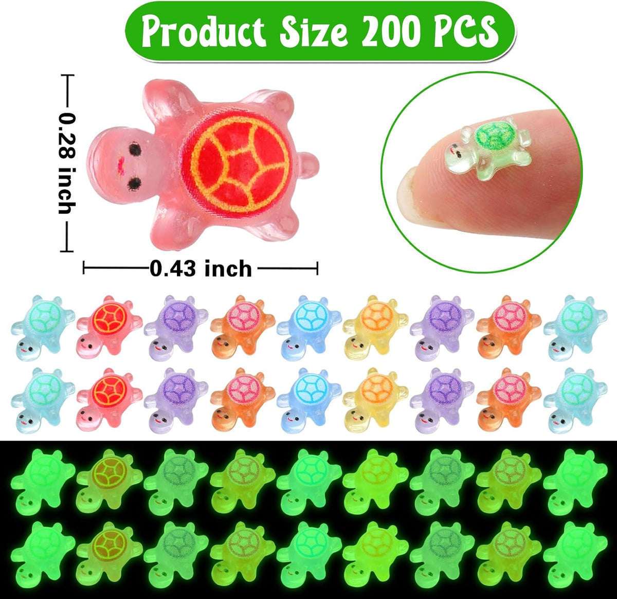 200 Pcs Mini Resin Turtles Glow in the Dark Sea Animals for Dollhouse Decor