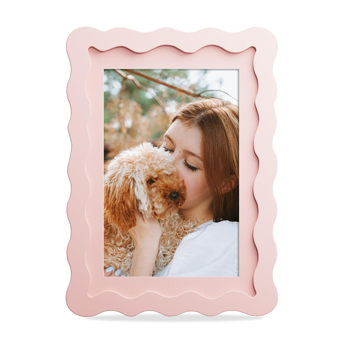 4x6 Picture Frame with Mat for 3.5x5, Wavy Edge Wooden Real Glass Photo Frame for Tabletop and Wall Hanging, Green, 1 Pack