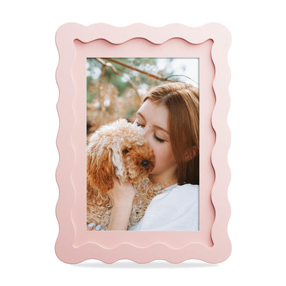 4x6 Picture Frame with Mat for 3.5x5, Wavy Edge Wooden Real Glass Photo Frame for Tabletop and Wall Hanging, Green, 1 Pack