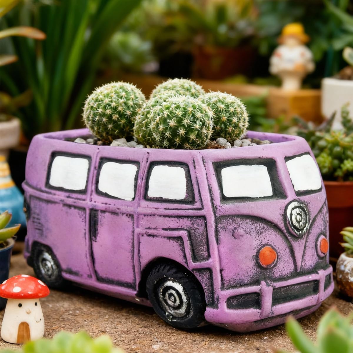 Cute Succulent Plants Pots, Small Planter Pots with Drainage Hole, Flower Pots for Home Indoor Outdoor Garden Decoration (Purple Bus)