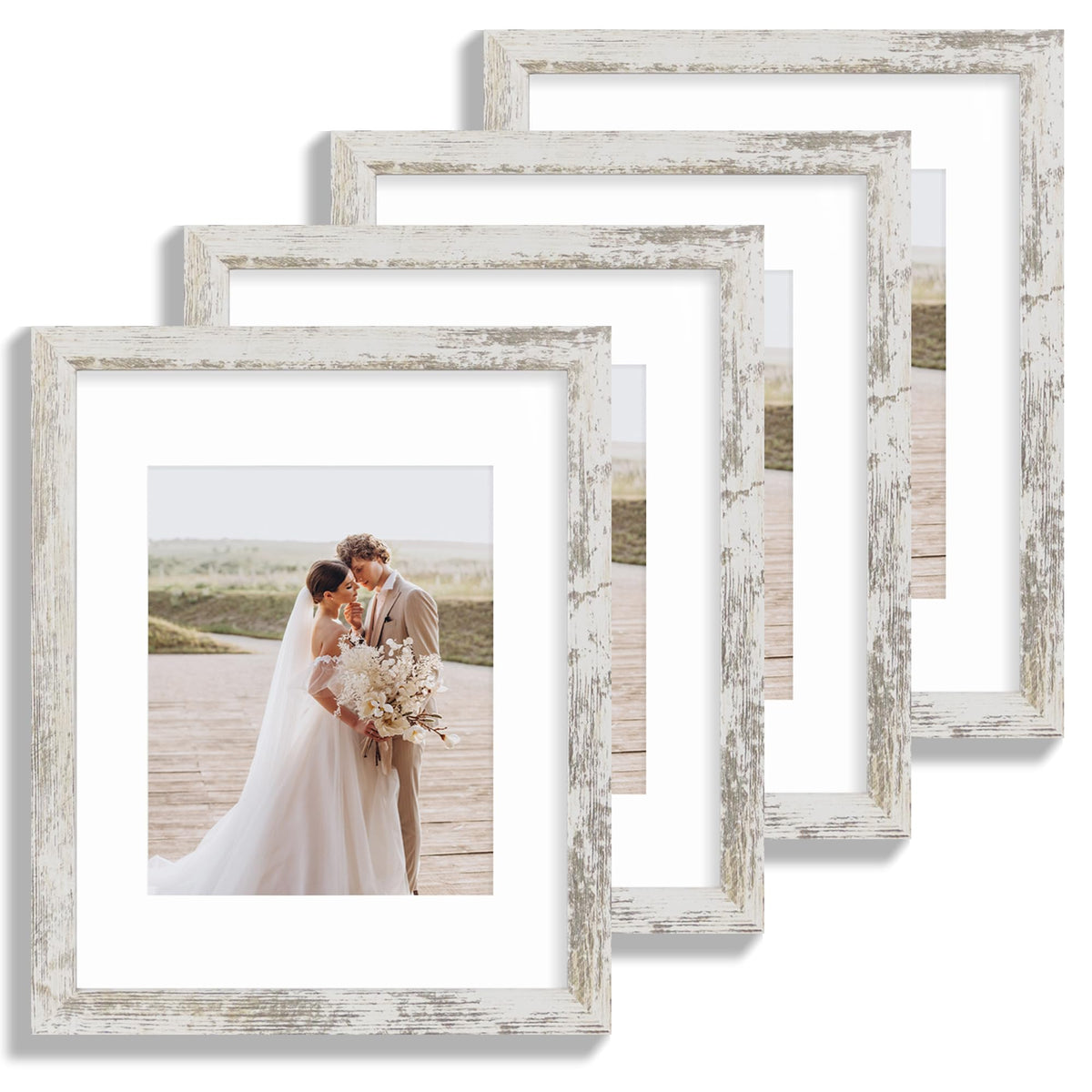 Hongkee 8x10 Picture Frame Set of 4, Real Glass and Wood Frame, 5x7 Mat
