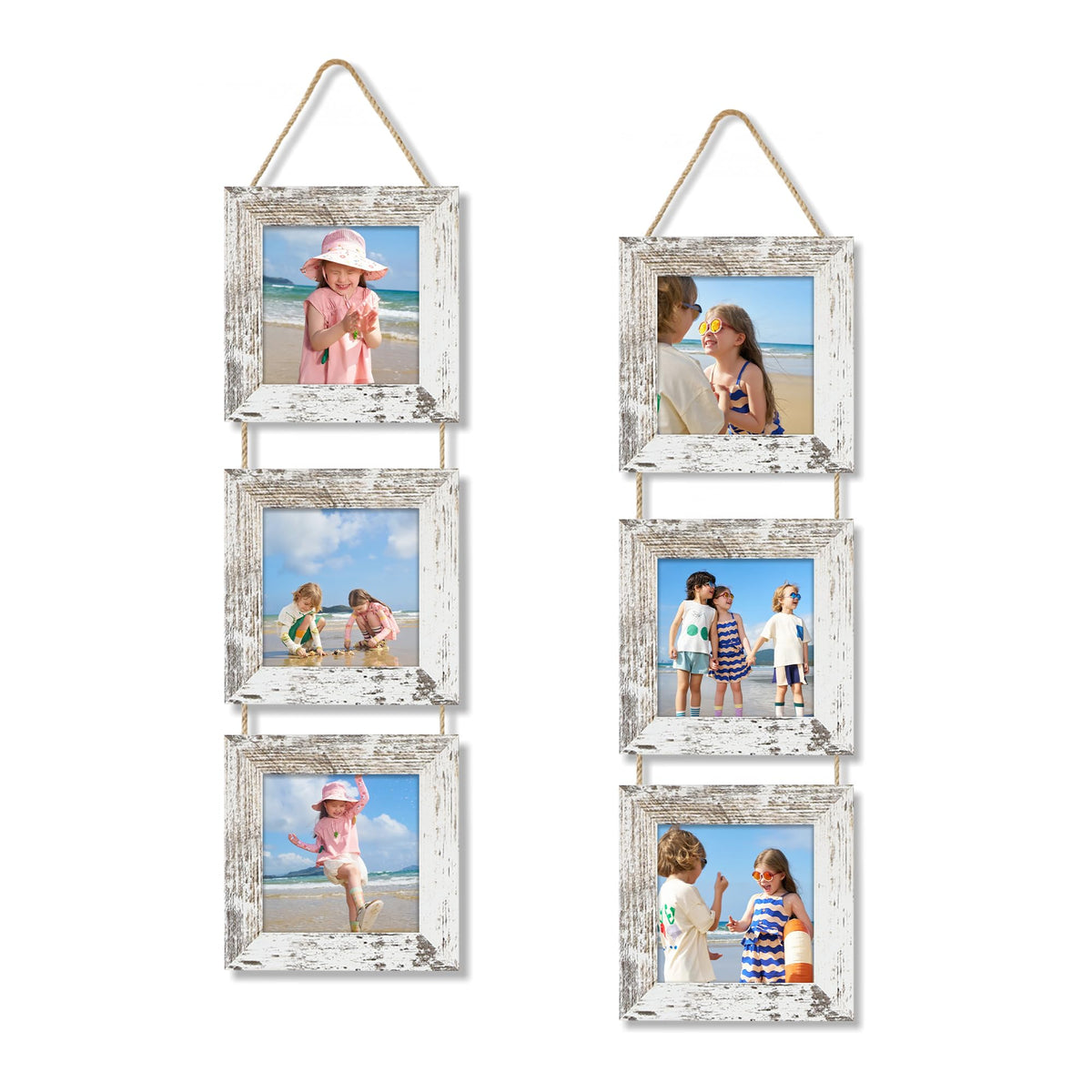 4x6 Collage Picture Frames Set of 2, Rustic Wooden Real Glass Vertical Hanging 3 Opening 4 by 6 Photo Frame, Rustic Brown