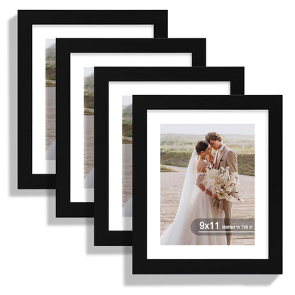 Hongkee 8x10 Picture Frame Set of 4, Real Glass and Wood Frame, 5x7 Mat