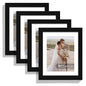 Hongkee 8x10 Picture Frame Set of 4, Real Glass and Wood Frame, 5x7 Mat