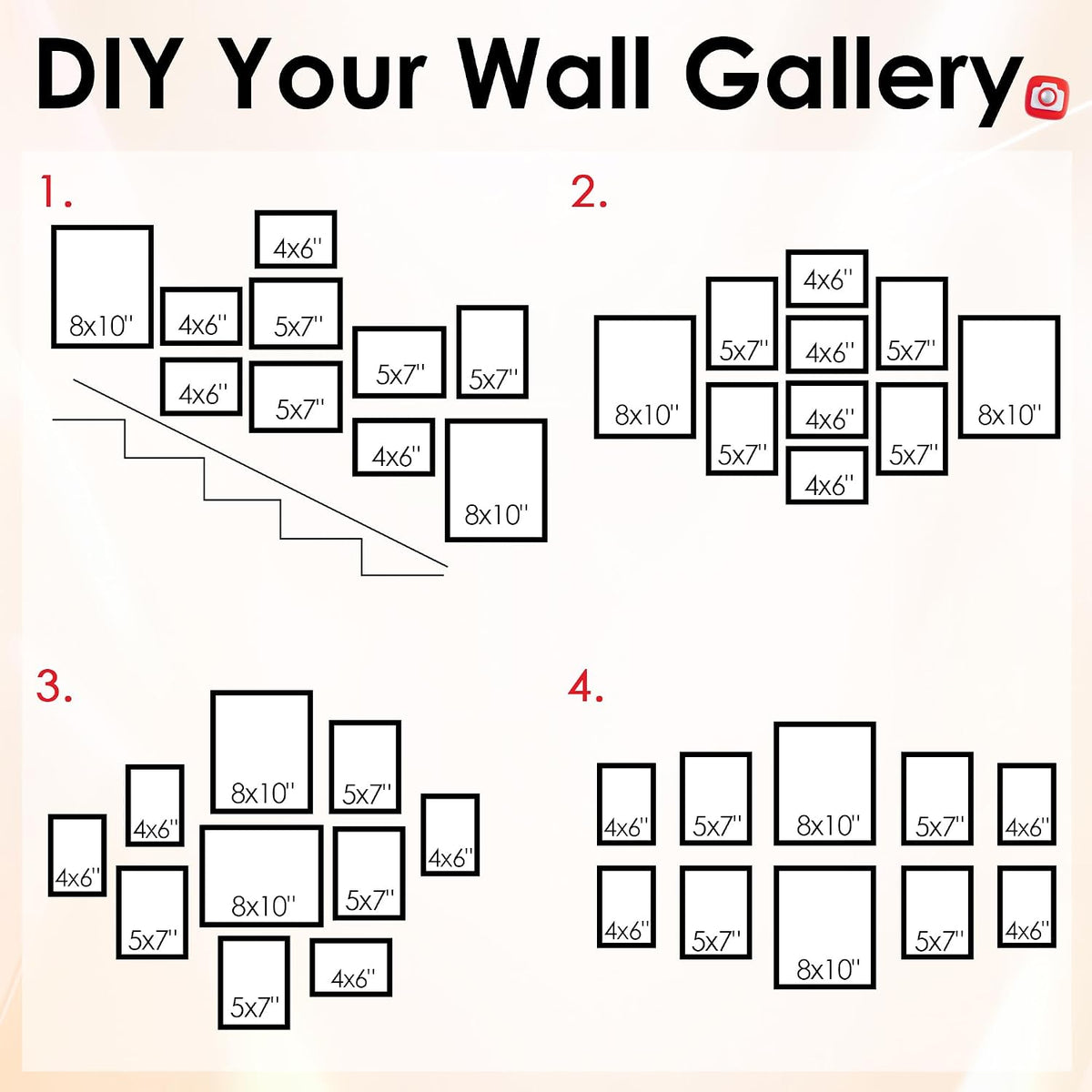 FIXSMITH 10 Pack Picture Frames Collage Wall Decor for Mounting or Tabletop Display, Gallery Wall Frame Set with Two 8x10 Black Frames, Four 5x7 Frames and Four 4x6 Frames, Multi-Pack Photo Frame Set