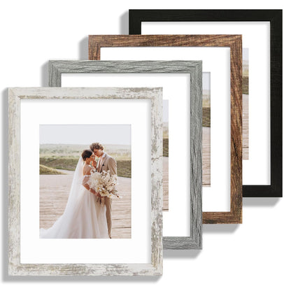 Hongkee 8x10 Picture Frame Set of 4, Real Glass and Wood Frame, 5x7 Mat