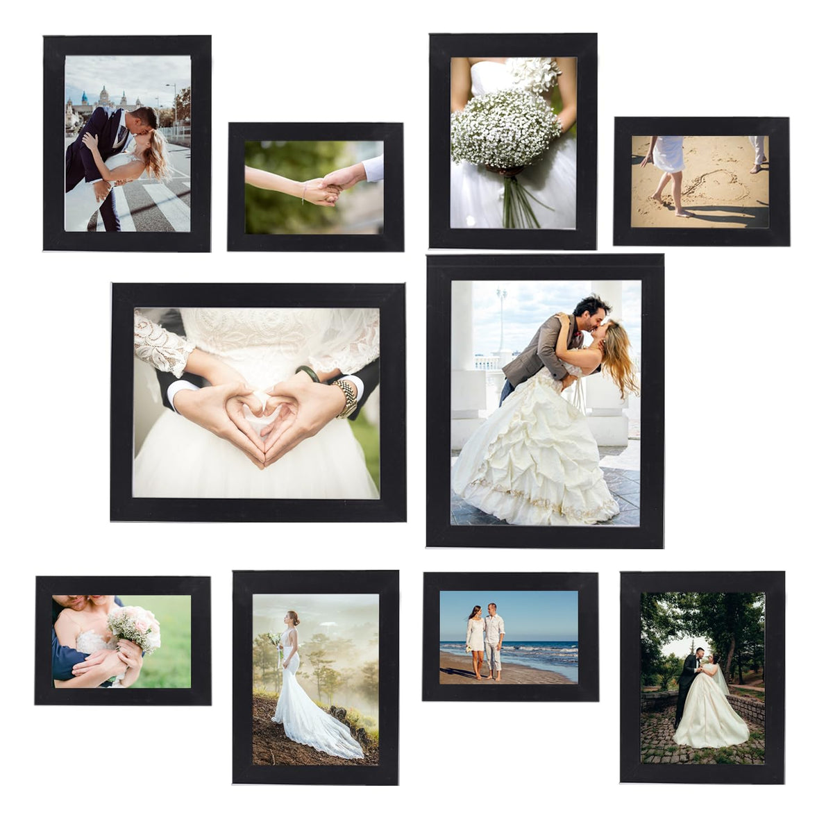 Picture Frame Set 10 pack, Farmhouse Photo Frames, Gallery Wall Frame Collage, with Two 8x10, Four 5x7, Four 4x6 Photo Frame set, in 3 Different Finishes Picture Frames For Wall or Desk,Rustic Brown