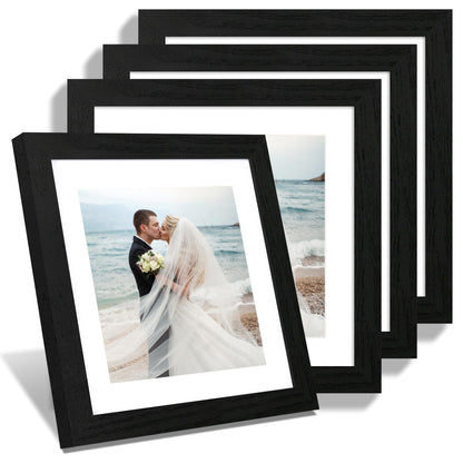 iRahmen 8x10 Picture Frame Set of 4, High Definition Real Glass Rustic Brown Frame, 8 x 10 Wood Photo Frames for Desktop Display and Wall Mounting