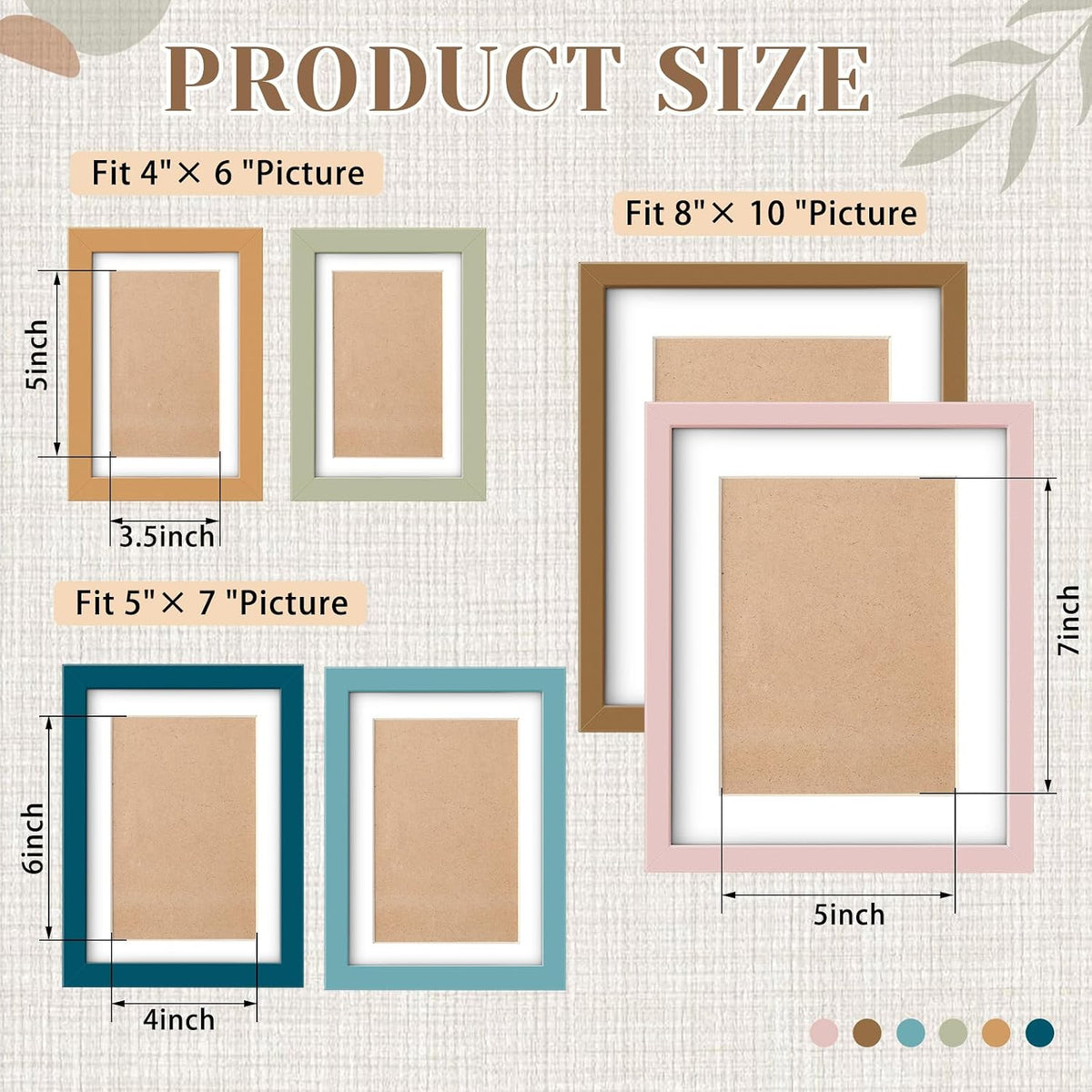 8 x 10, 5 x 7, 4 x 6 Picture Frame Set of 6, Boho Colorful Photo Frames