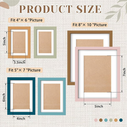 8 x 10, 5 x 7, 4 x 6 Picture Frame Set of 6, Boho Colorful Photo Frames