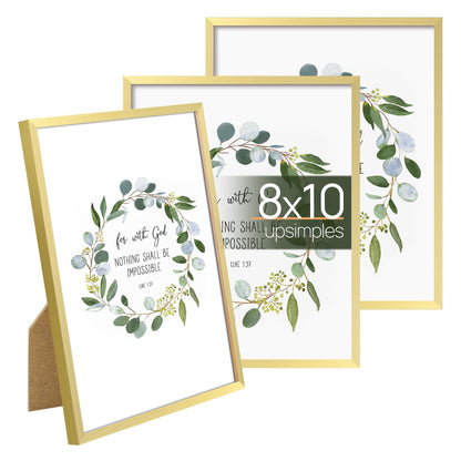 upsimples 4x6 Picture Frame Glass, Thin Border, Gold Photo Frames, 3 Pack
