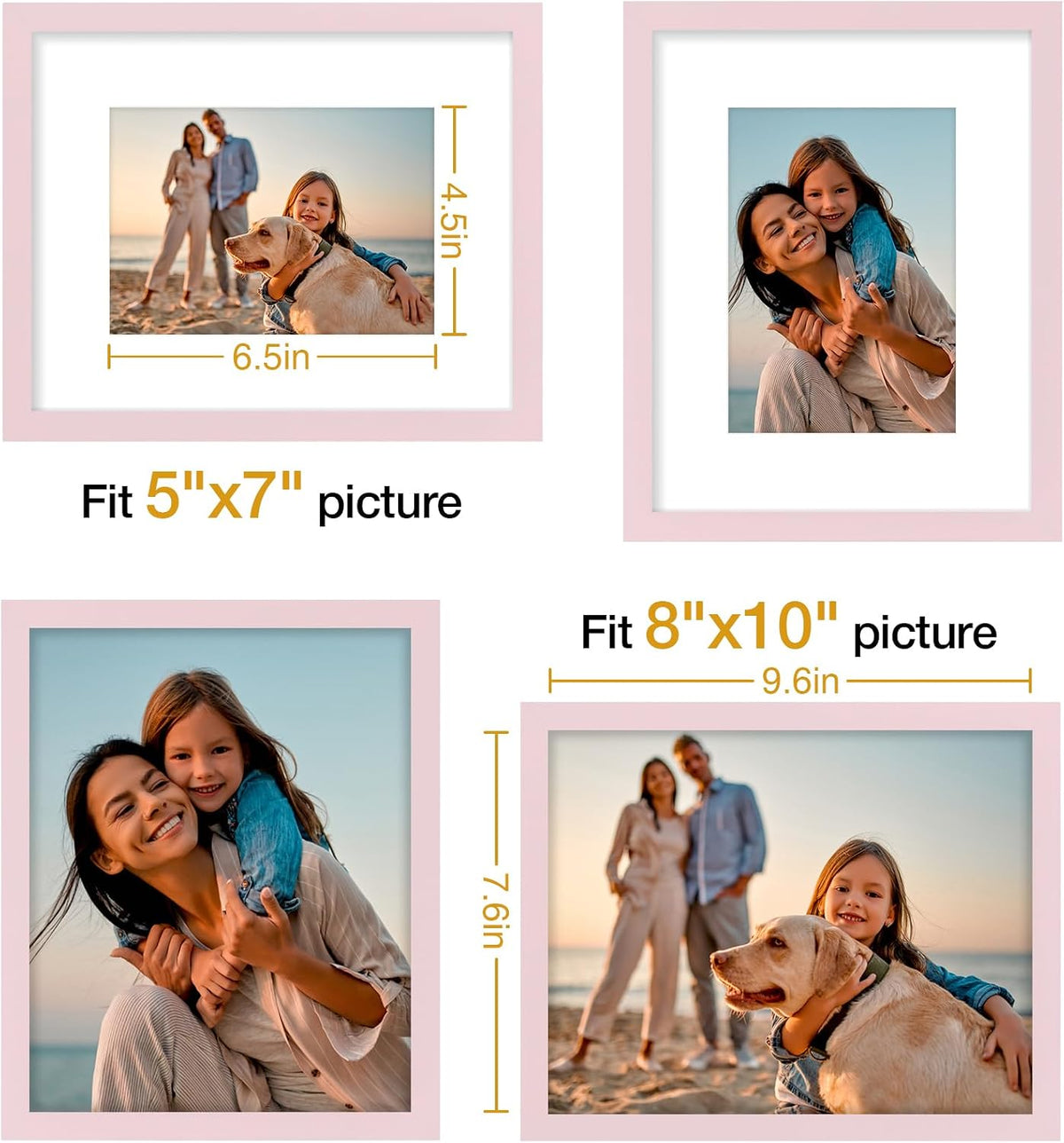 Vittanly 8x10 Picture Frames Set of 4, for Wall or Tabletop, Pale Pink