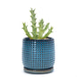 D'vine Dev Beaded Ceramic Pot with Saucer, 4 in, Midnight Blue, 27-C-Z-3
