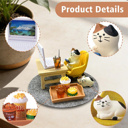 11-Piece Cats Figurines Playing Phone Cat Office Decor
