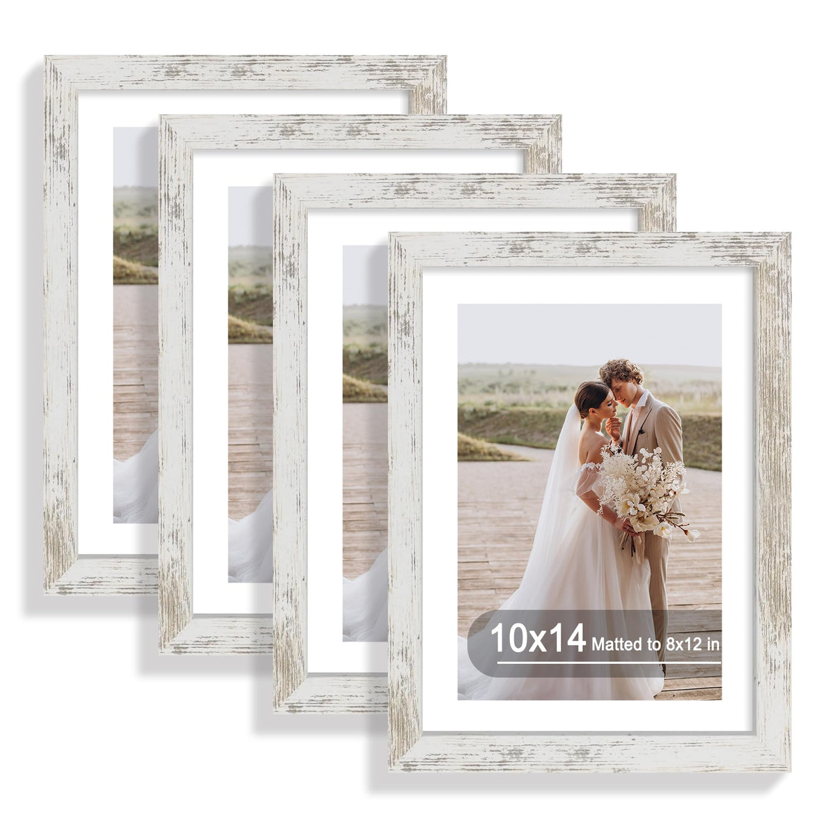 Hongkee 8x10 Picture Frame Set of 4, Real Glass and Wood Frame, 5x7 Mat