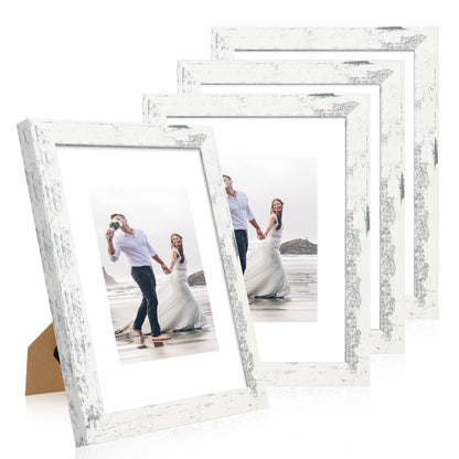 iRahmen 8x10 Picture Frame Set of 4, High Definition Real Glass Rustic Brown Frame, 8 x 10 Wood Photo Frames for Desktop Display and Wall Mounting
