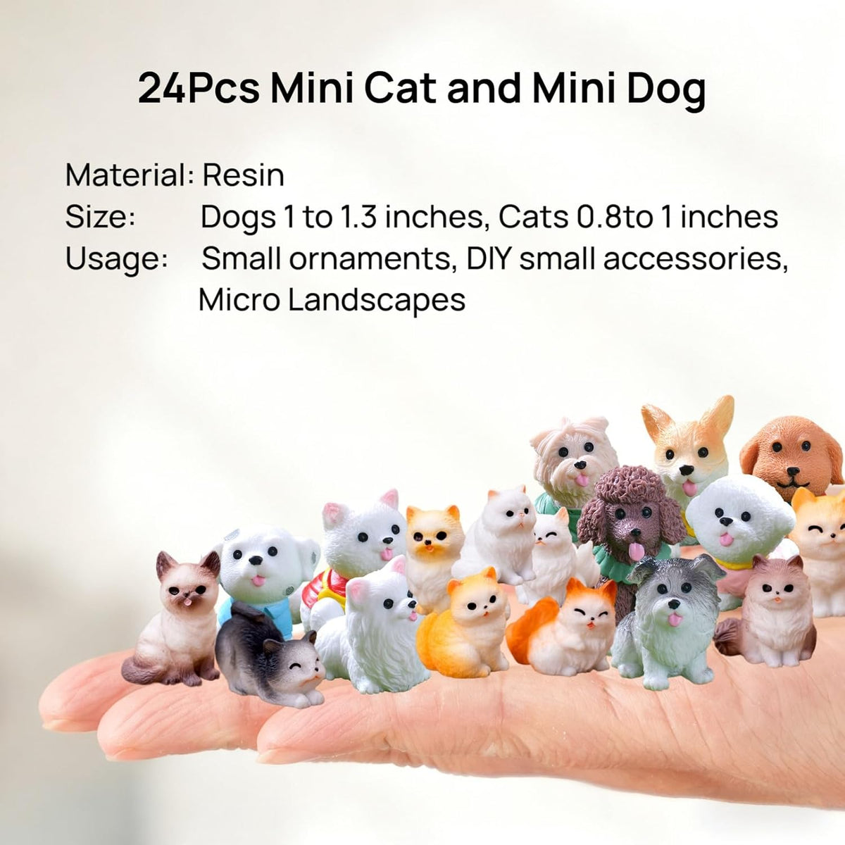 24 Pcs Mini Cat Dog Figurines, Realistic Resin Animal, Miniature Figurines
