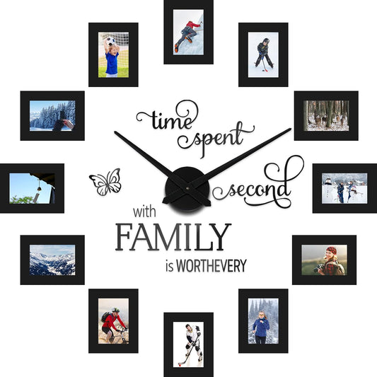 Sratte Wall Clock with 12 Picture Frames 5x3.5 Inch, Family Photo,Black