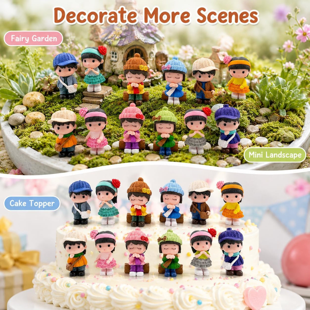 12Pcs Mini Boy and Girl Statue Dollhouse Couple People Figures Fairy Garden Figurines Cake Toppers for Micro Landscape Home Office Desktop Ornaments
