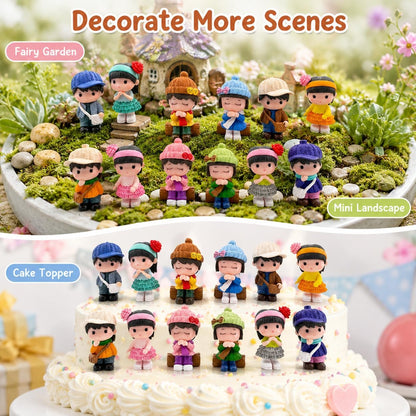 12Pcs Mini Boy and Girl Statue Dollhouse Couple People Figures Fairy Garden Figurines Cake Toppers for Micro Landscape Home Office Desktop Ornaments
