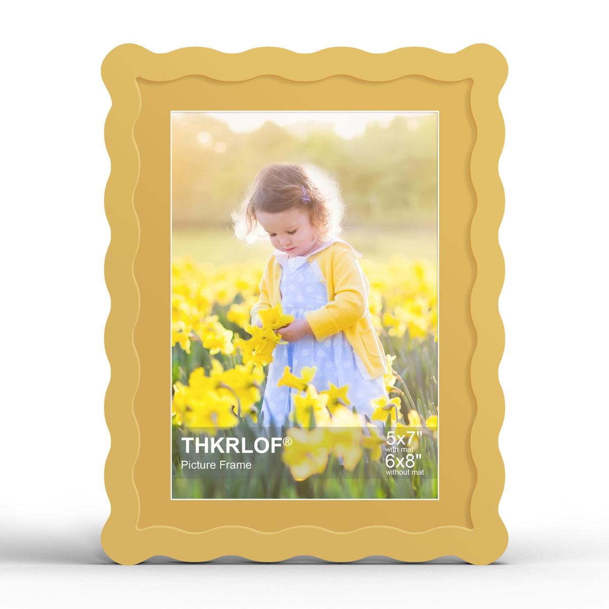 4x6 Picture Frame with Mat for 3.5x5, Wavy Edge Wooden Real Glass Photo Frame for Tabletop and Wall Hanging, Green, 1 Pack