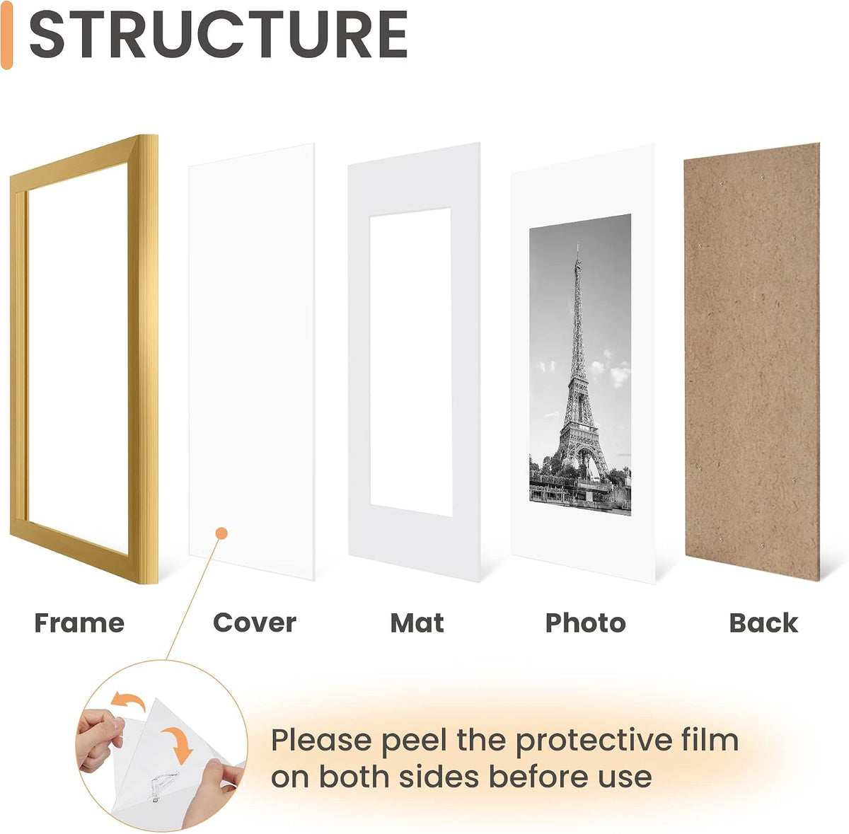 upsimples 11x14 Picture Frame, Gallery Wall Frames Set of 5, Gold