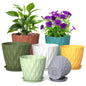 Meowell 4 inch Small Plastic Nursery Pots, 5 Pack Water Ripples Plant Pots for Indoor Plants, Flower Pots with Drainage Holes and Saucers, Seedling Starter Planters for Succulent Plants, White