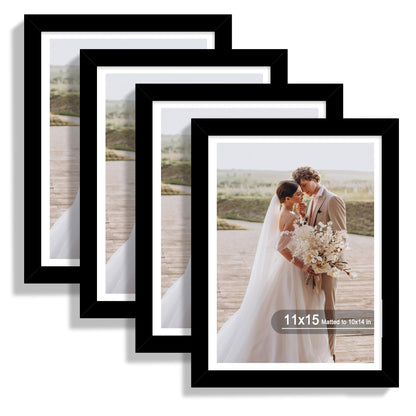 Hongkee 8x10 Picture Frame Set of 4, Real Glass and Wood Frame, 5x7 Mat