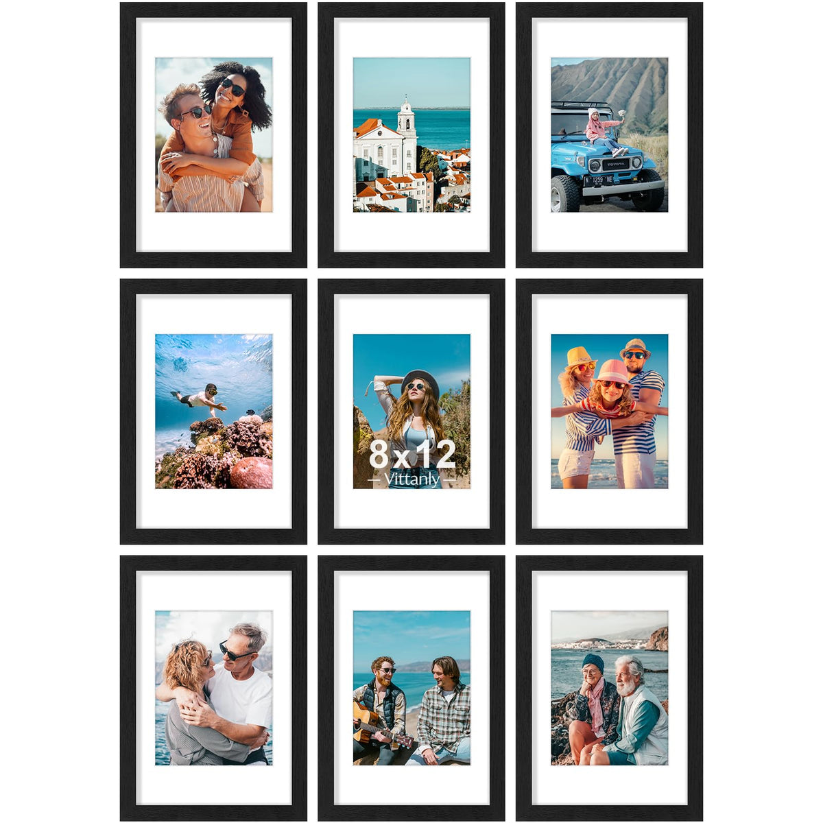 Vittanly 8x10 Picture Frames Set of 9 for Wall or Tabletop Display, Gold