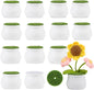 FINGOOO 2 Inch Little White Pots, 12 Pack Plastic Plant Pots with Foam and Simulated Lawn for Crochet Flowers Knit Plants DIY Craft Home Desk Decor