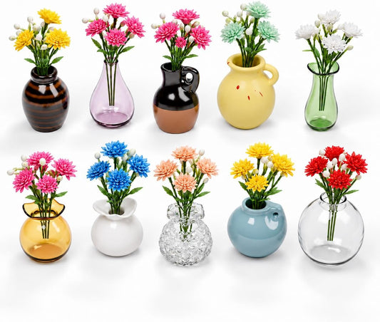 Hand-Blown Mini Vase Magnets for Fridge, Set of 10 Artisan Glass & Ceramic Bud Vases, Each One Unique, Tiny Garden Decor Gift for Mom, Teachers & Coworkers
