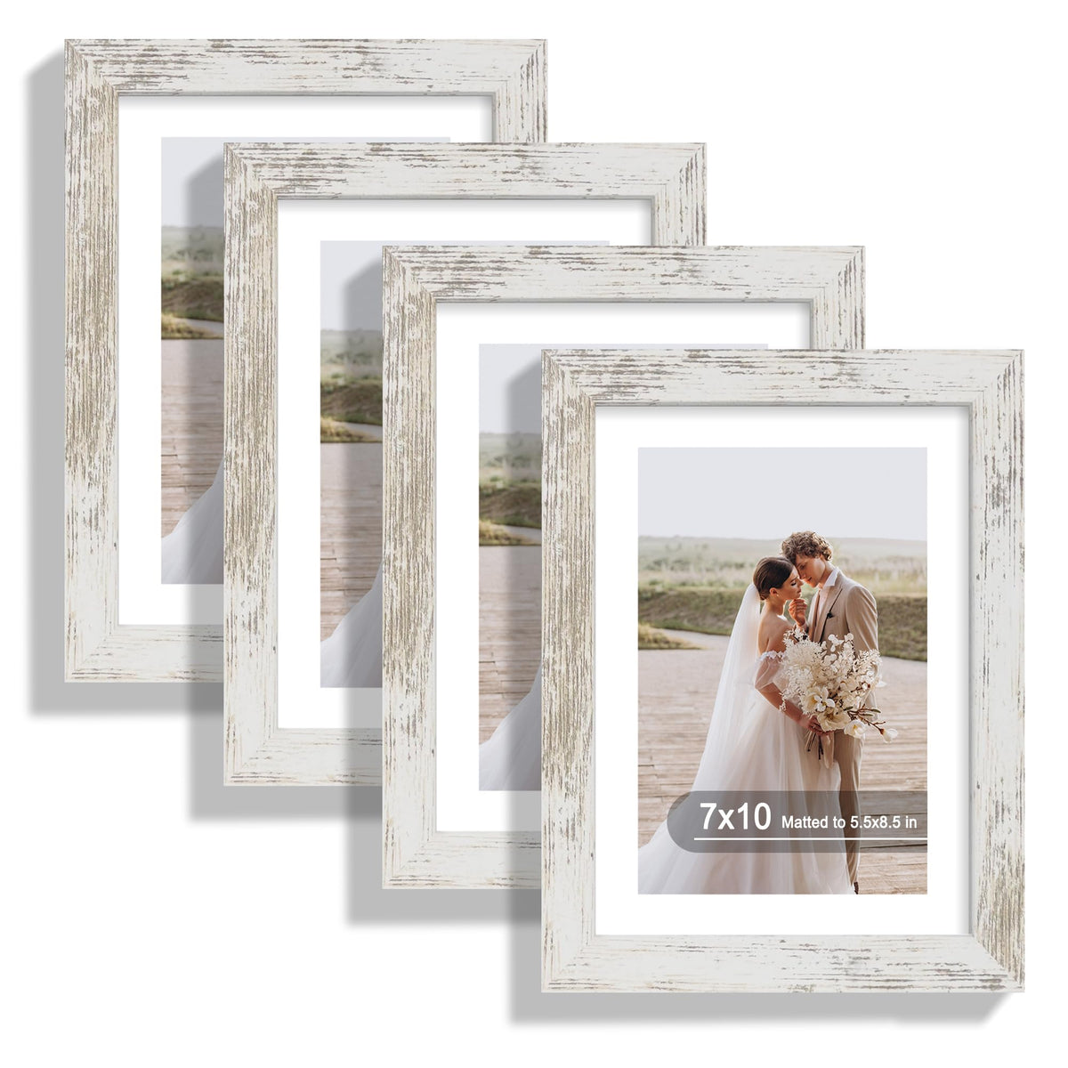 Hongkee 8x10 Picture Frame Set of 4, Real Glass and Wood Frame, 5x7 Mat