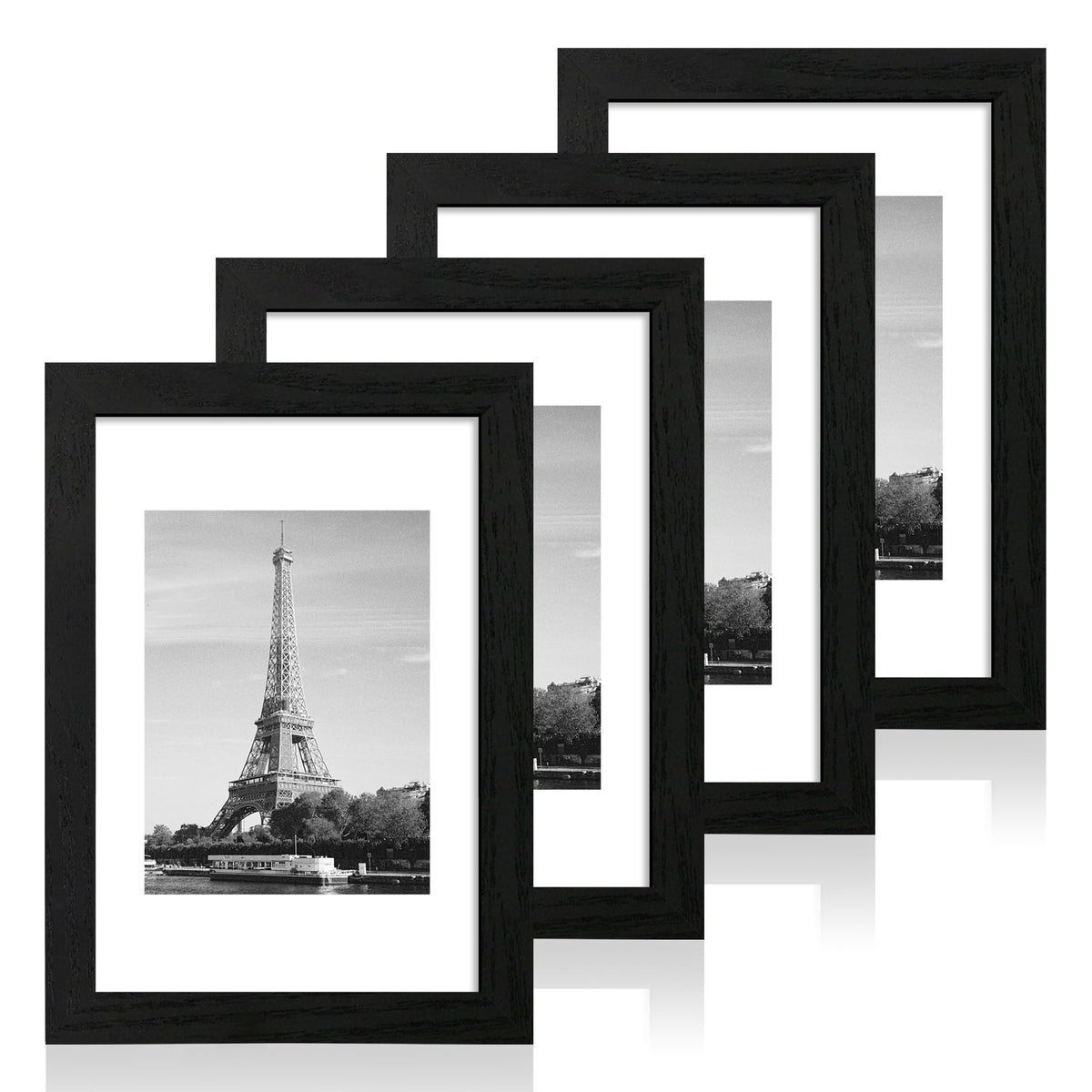 iRahmen 8x10 Picture Frame Set of 4, High Definition Real Glass Rustic Brown Frame, 8 x 10 Wood Photo Frames for Desktop Display and Wall Mounting