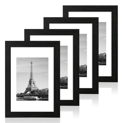 iRahmen 8x10 Picture Frame Set of 4, High Definition Real Glass Rustic Brown Frame, 8 x 10 Wood Photo Frames for Desktop Display and Wall Mounting